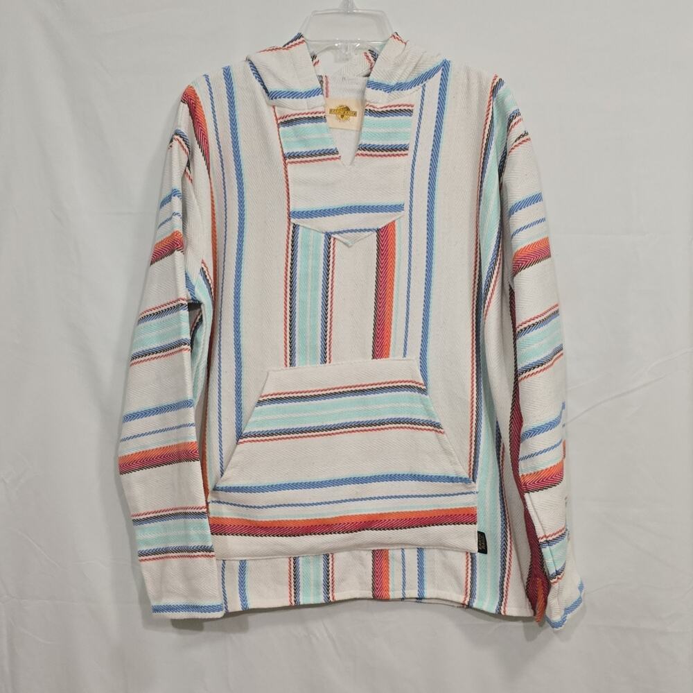 Earth Ragz Men's L Striped Baja Hoodie Collared Pullover Long Sleeve Mexican